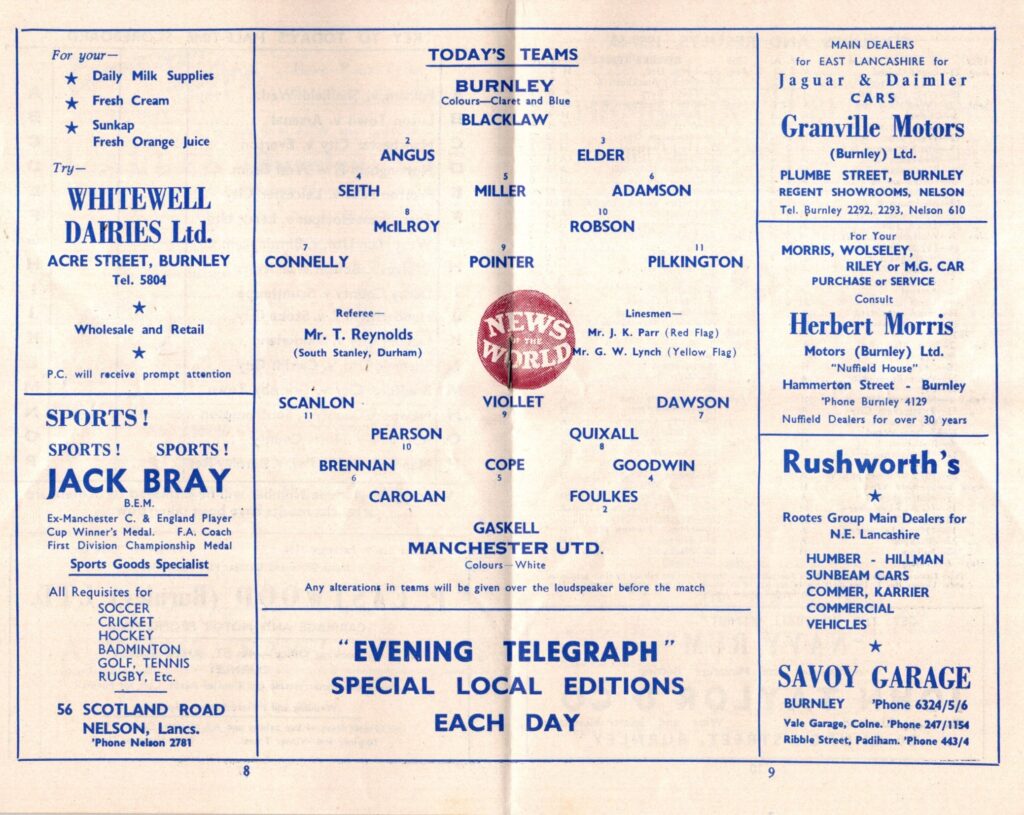 28th December 1959 Burnley FC v Manchester United Division One Matchday 24 1959-1960 - Image 3