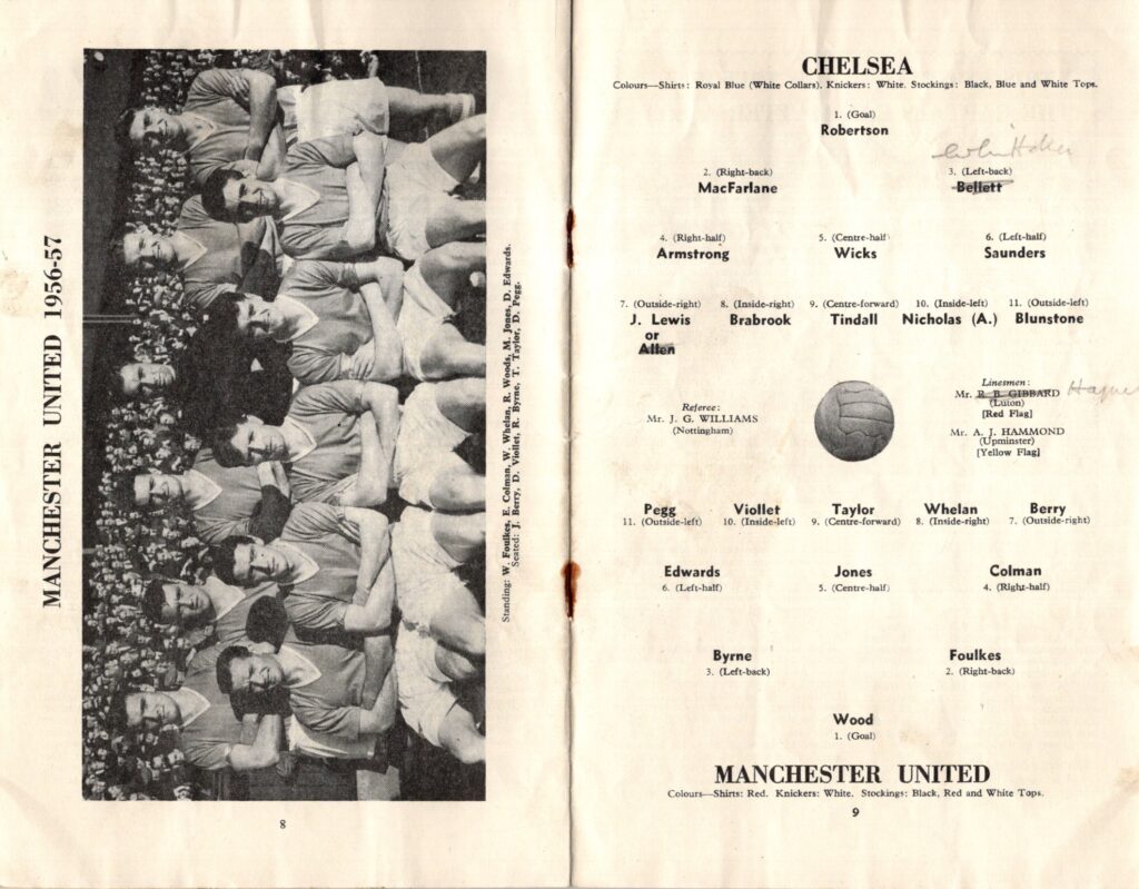 5th September 1956 Chelsea FC v Manchester United Division One Matchday 06 1956-1957 - Image 3