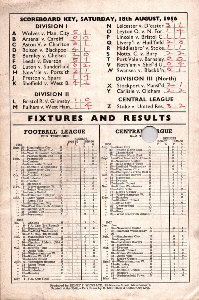 18th August 1956 Manchester United v Birmingham City Division One Matchday 01 1956-1957 - Image 2