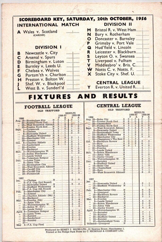 20th October 1956 Manchester United v Everton FC Division One Matchday 13 1956-1957 - Image 2