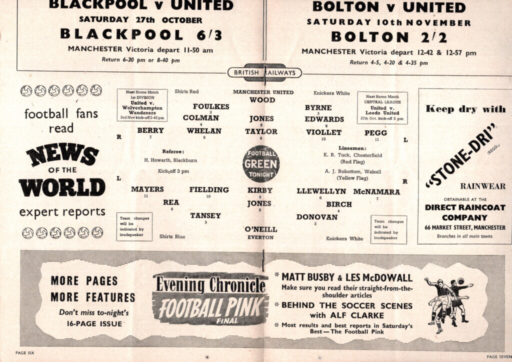 20th October 1956 Manchester United v Everton FC Division One Matchday 13 1956-1957 - Image 3