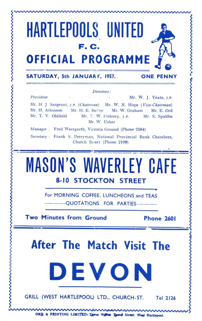 5th January 1957 Hartlepools United v Manchester United FA Cup 3rd Round 1956-1957