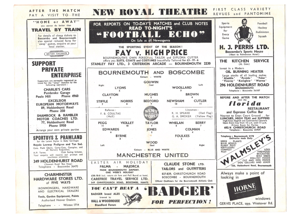 2nd March 1957 Bournemouth & Boscombe Ath. v Manchester United FA Cup 6th Round 1956-1957 - Image 3