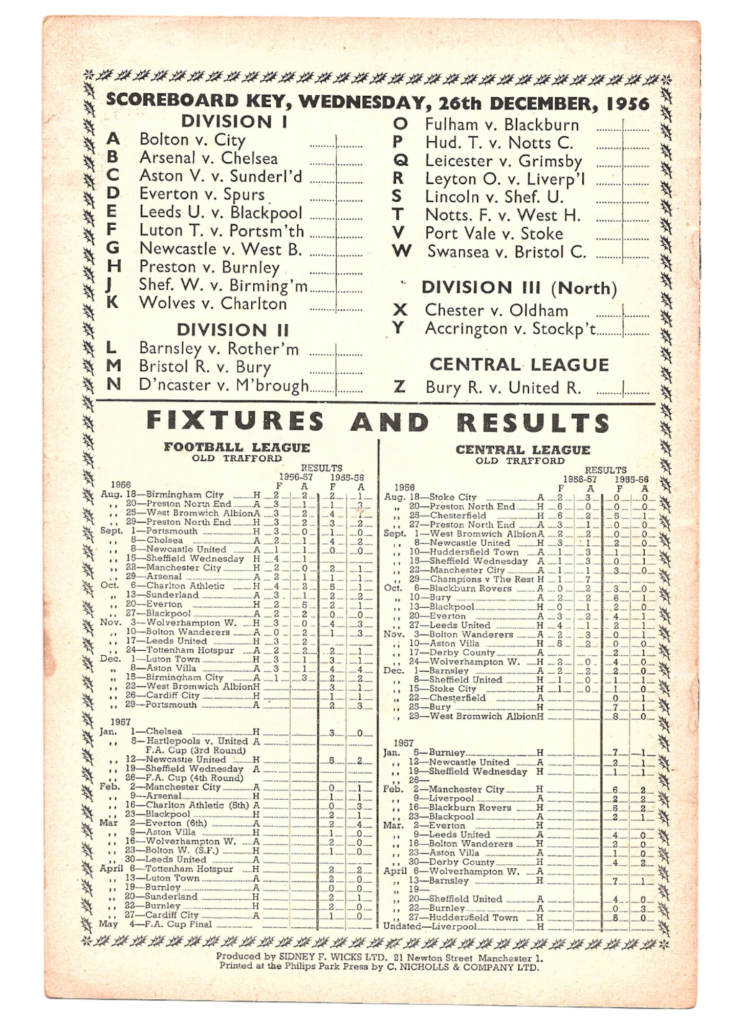 26th December 1956 Manchester United v Cardiff City Division One Matchday 22 1956-1957 - Image 2