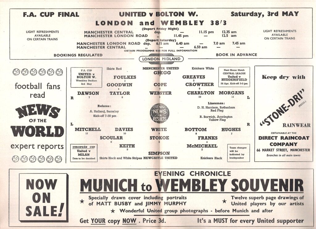 23rd April 1958 Manchester United v Newcastle United Division One Matchday 41 1957-1958 - Image 3