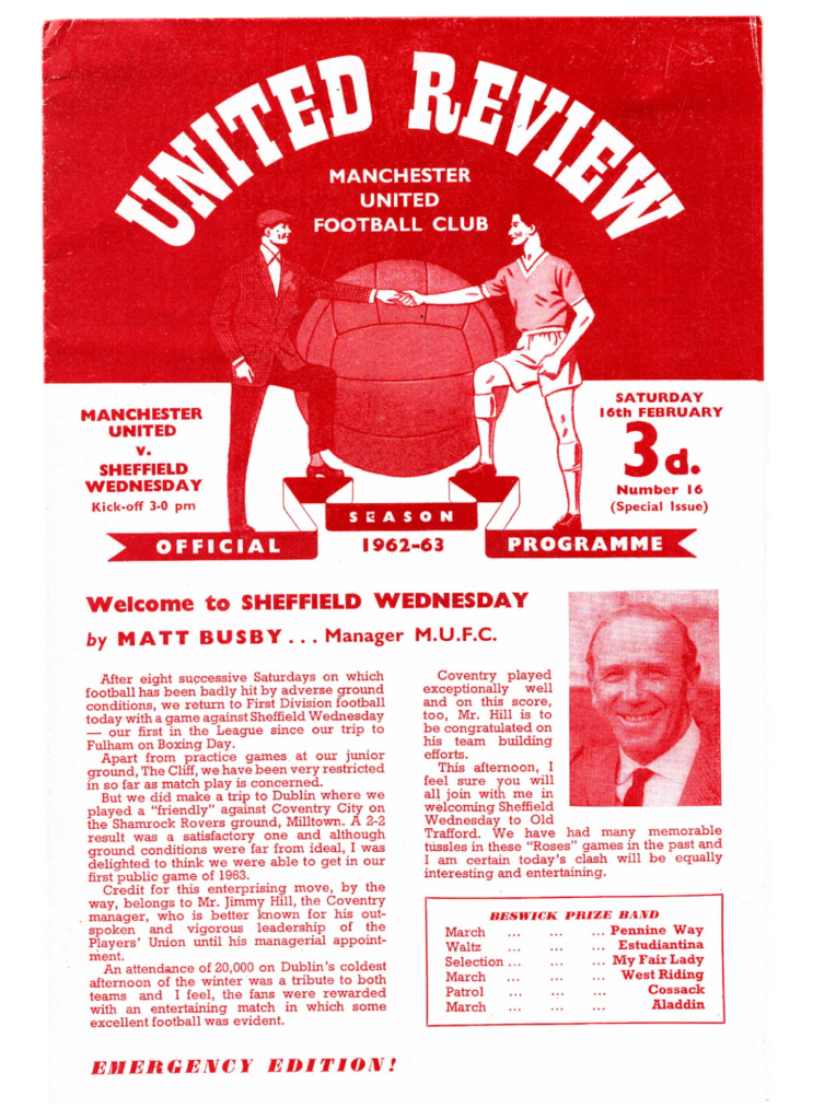 16th February 1963 Manchester United v Sheffield Wednesday Division One  1962-1963