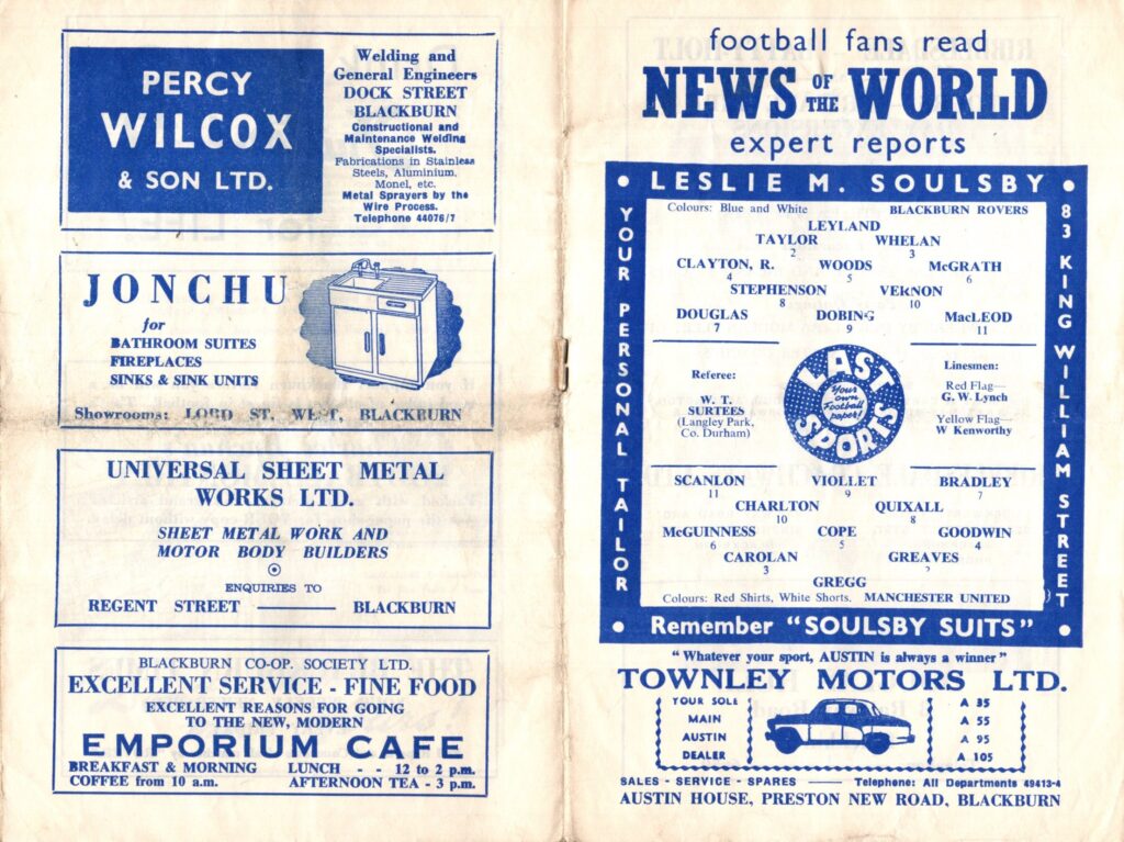 2nd March 1959 Blackburn Rovers v Manchester United Division One Matchday 32 1958-1959 - Image 3