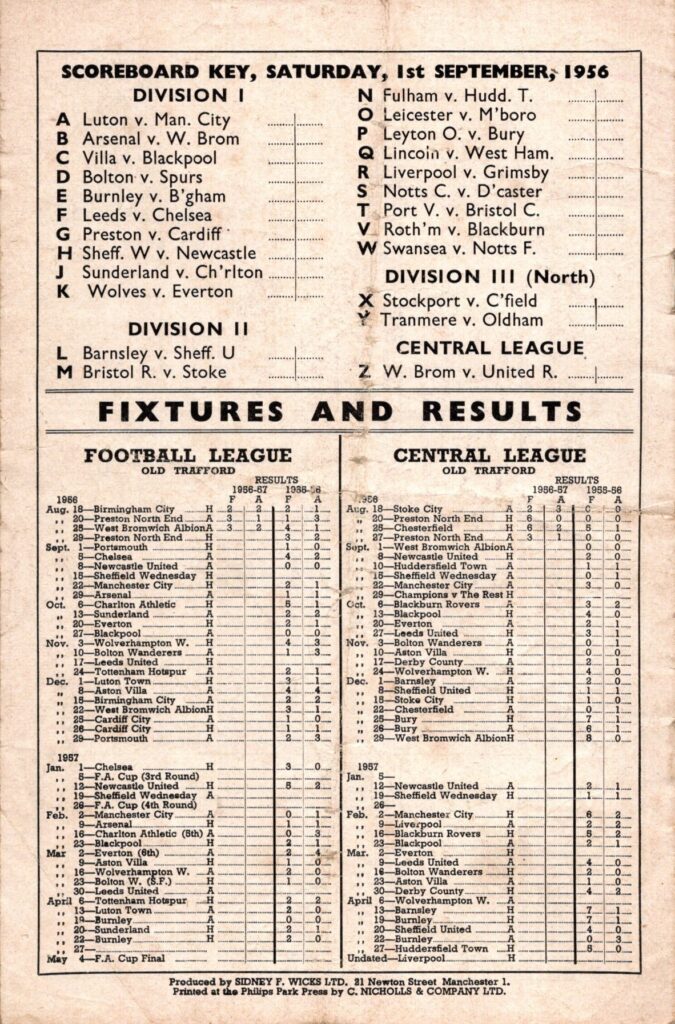 1st September 1956 Manchester United v Portsmouth FC Division One Matchday 05 1956-1957 - Image 2