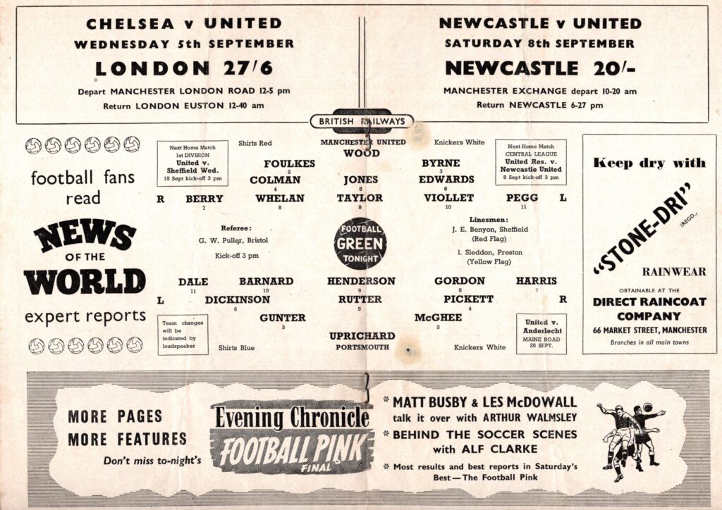 1st September 1956 Manchester United v Portsmouth FC Division One Matchday 05 1956-1957 - Image 3