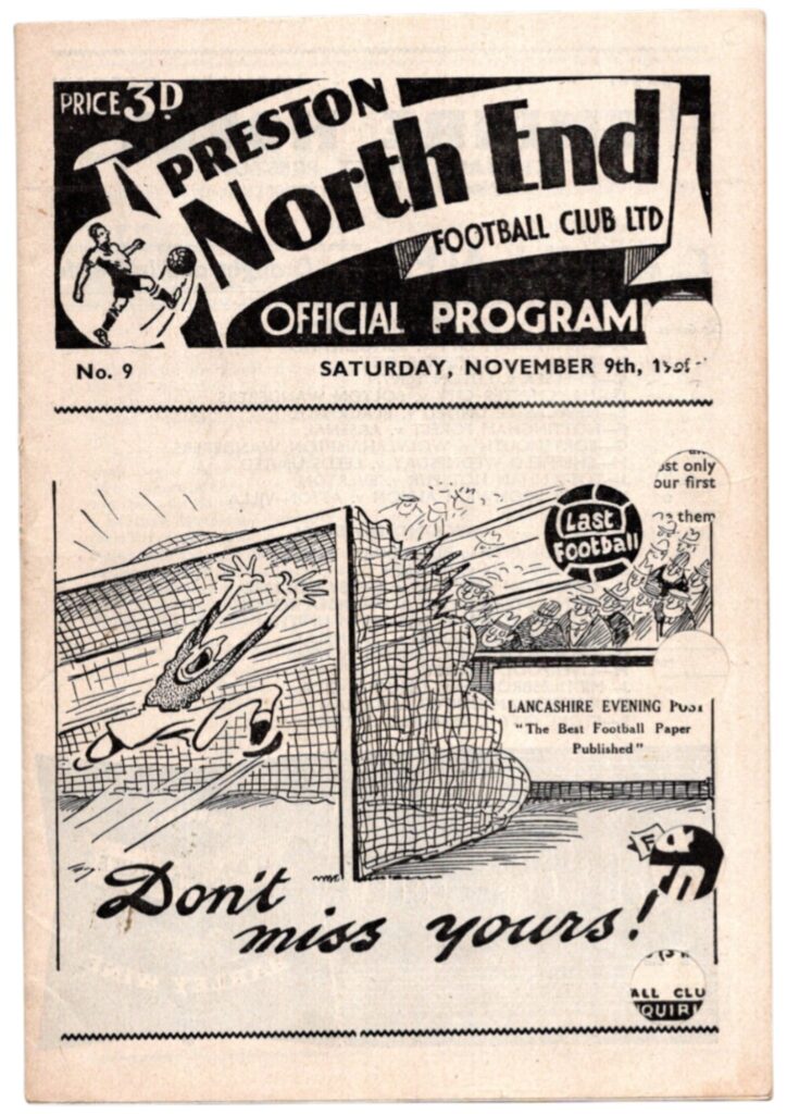 9th November 1957 Preston North End v Manchester United Division One Matchday 16 1957-1958