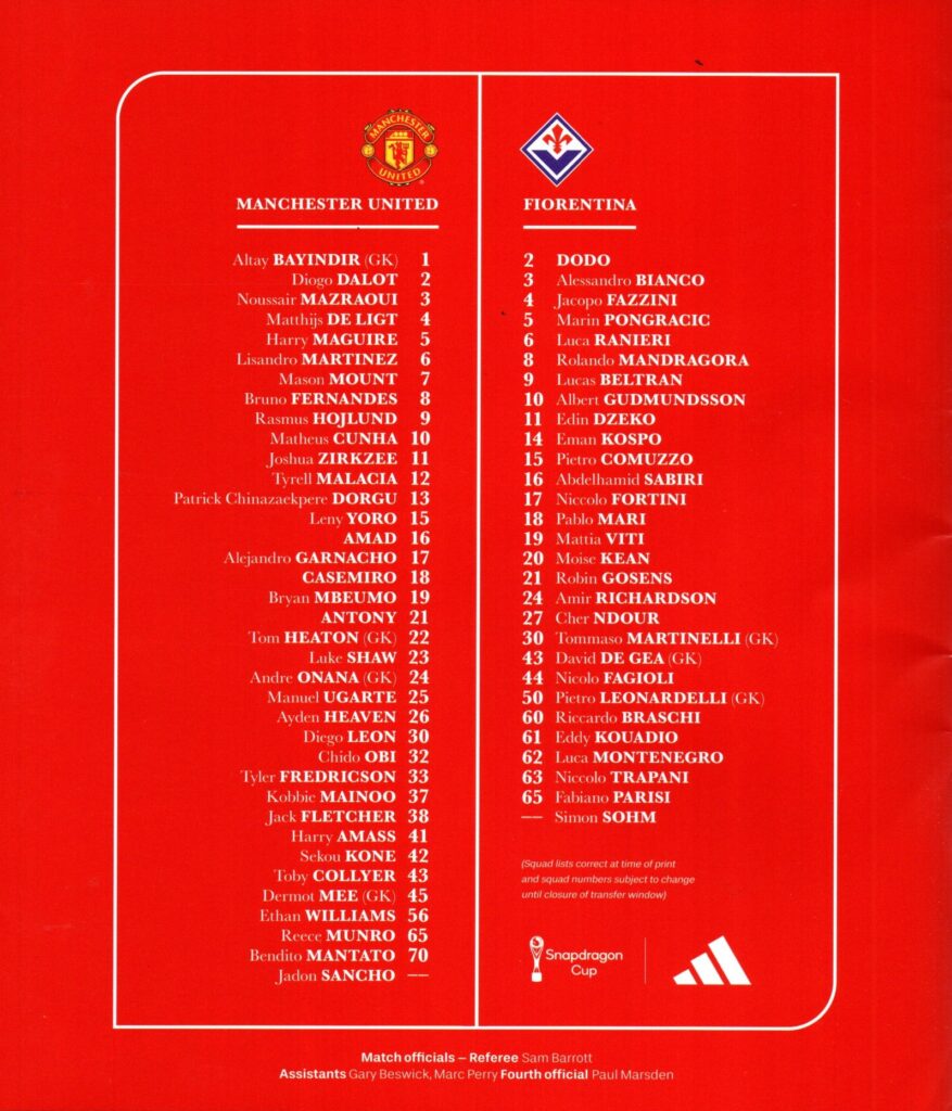 9th August 2025 Manchester United v Fiorentina Pre-Season Friendly 2025-2026 - Image 2