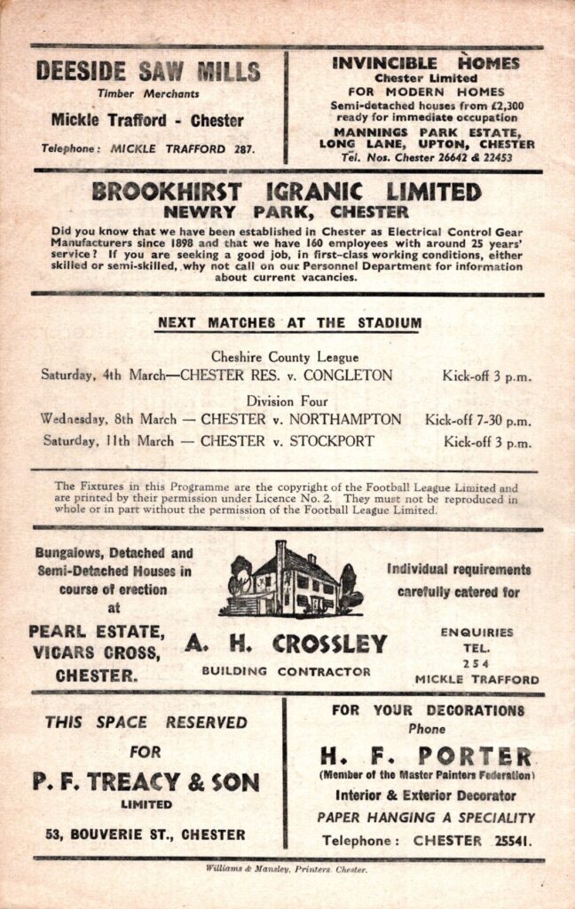 1st March 1961 Chester FC v Manchester United Friendly Benefit Match 1960-1961 - Image 2