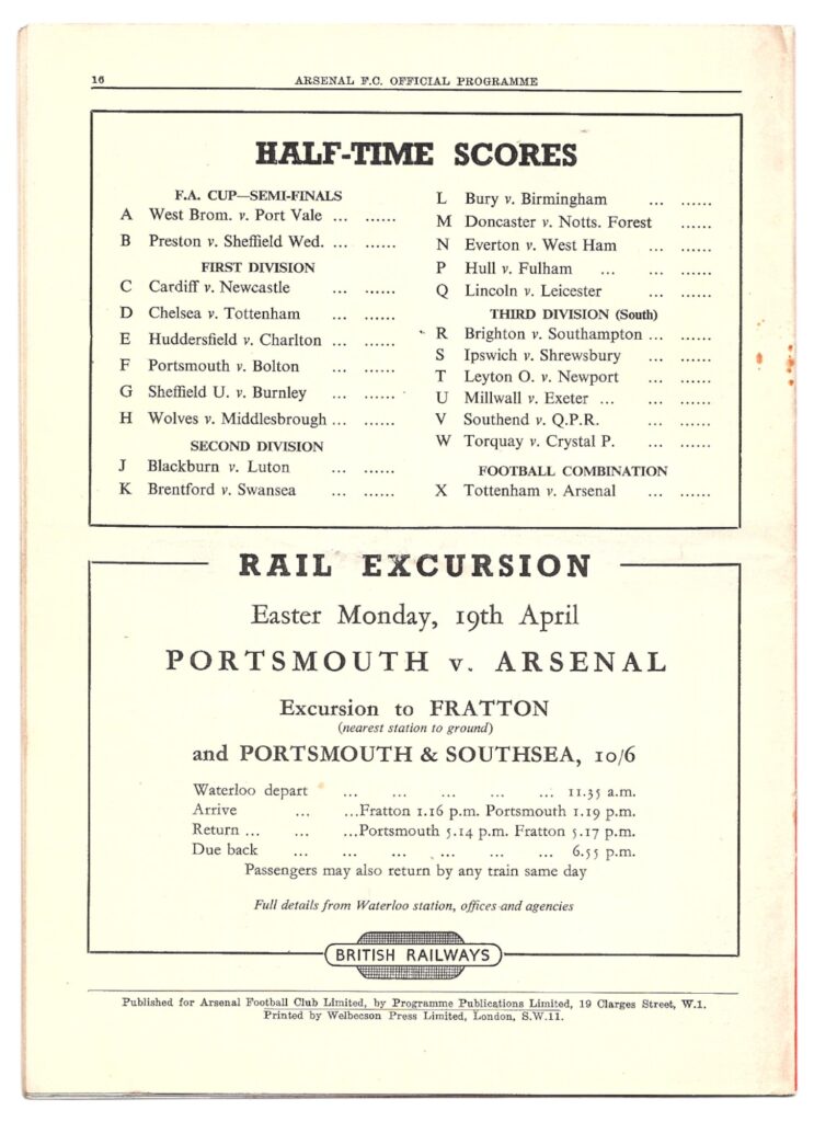 27th March 1954 Arsenal v Manchester United Division One Matchday 36 1953-1954 - Image 2
