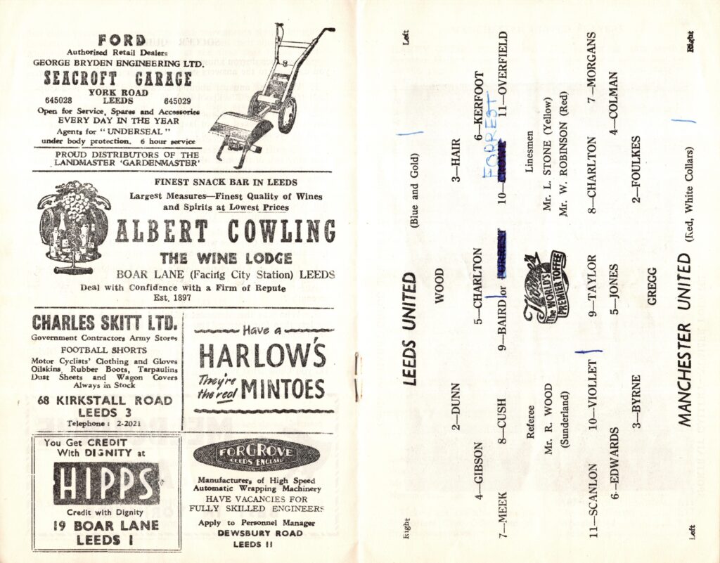 11th January 1958 Leeds United v Manchester United Division One Matchday 26 1957-1958 - Image 2