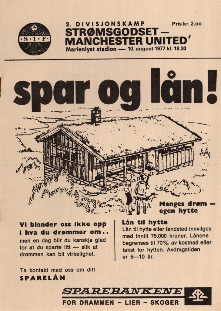 10th August 1977 Stromsgodset v Manchester United Friendly Pre Season 1977-1978