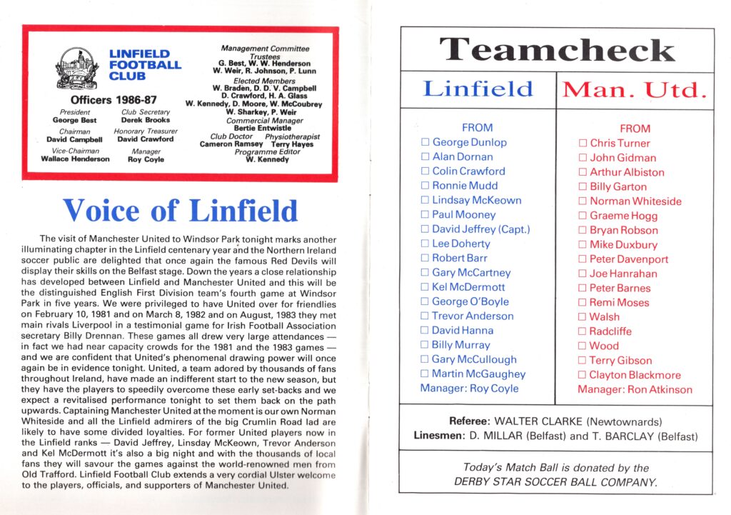 10th September 1986 Linfield v Manchester United Friendly  1986-1987 - Image 2