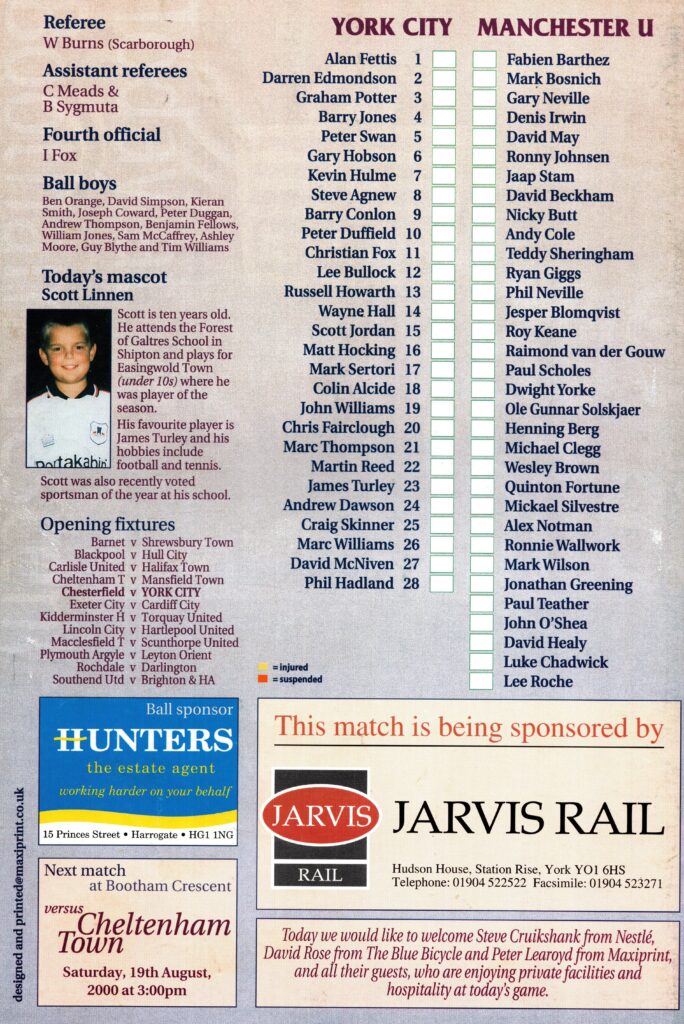 29th July 2000 York City v Manchester United Friendly Pre-Season 2000-2001 - Image 2