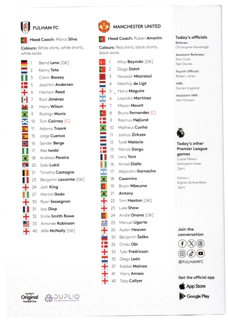 24th August 2025 Fulham v Manchester United Premier League Matchday 02 2025-2026 - Image 2