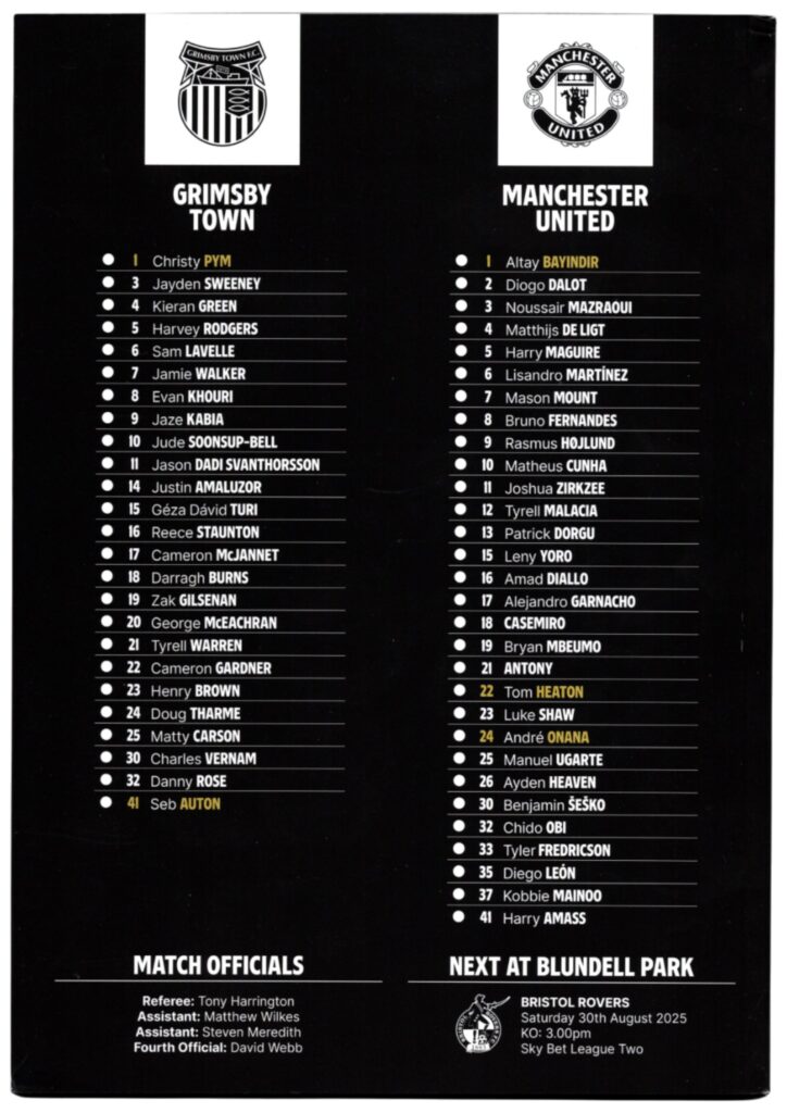 27th August 2025 Grimsby Town v Manchester United League Cup 2nd Round 2025-2026 - Image 2