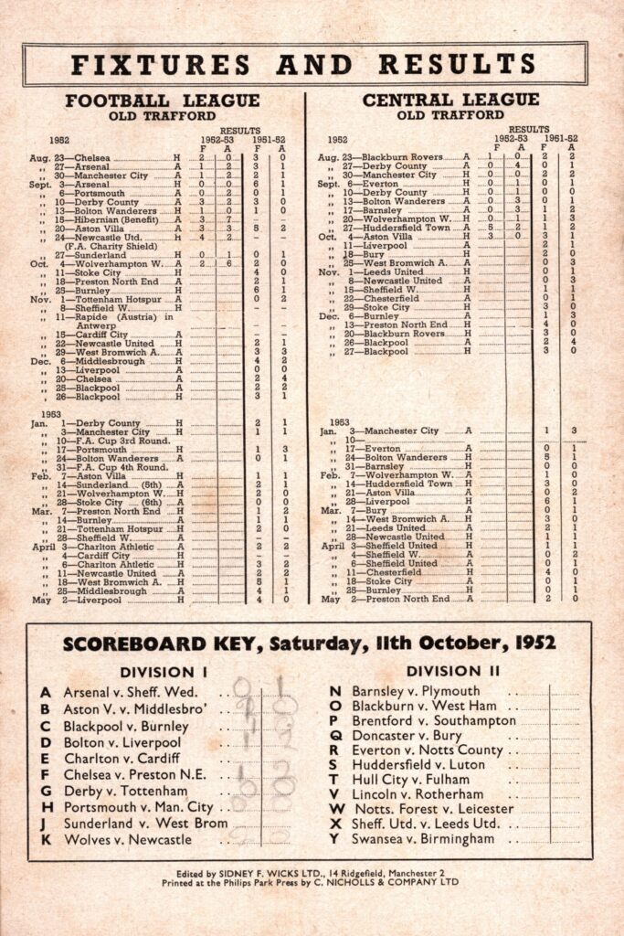 11th October 1952 Manchester United v Stoke City Division One Matchday 11 1952-1953 - Image 2