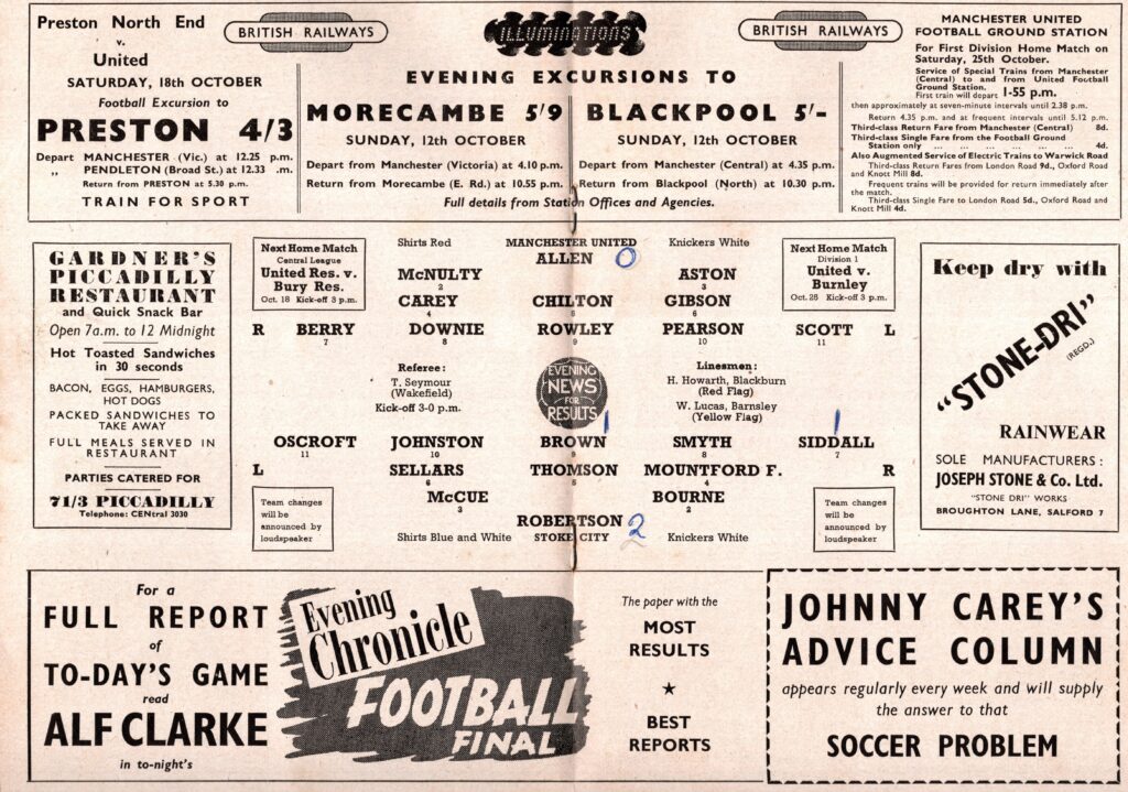 11th October 1952 Manchester United v Stoke City Division One Matchday 11 1952-1953 - Image 3