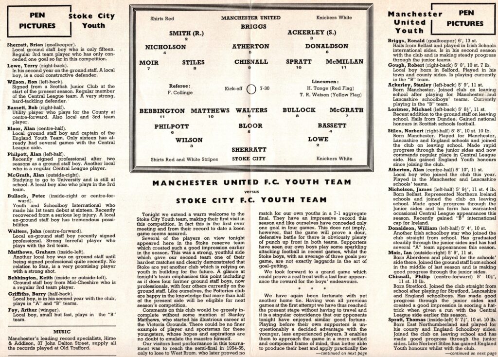 14th March 1960 Manchester United Yth v Stoke City Yth FA Youth Cup 5th Round 1959-1960 - Image 3