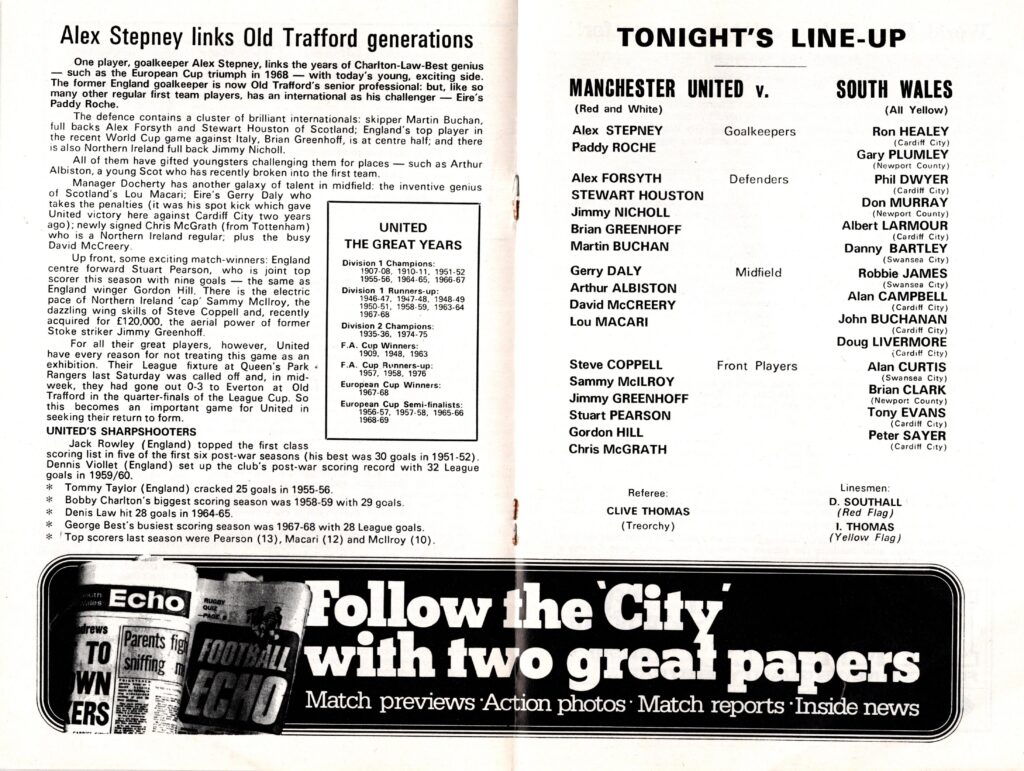 8th December 1976 South Wales XI v Manchester United Friendly Newport County Benefit Match 1976-1977 - Image 3