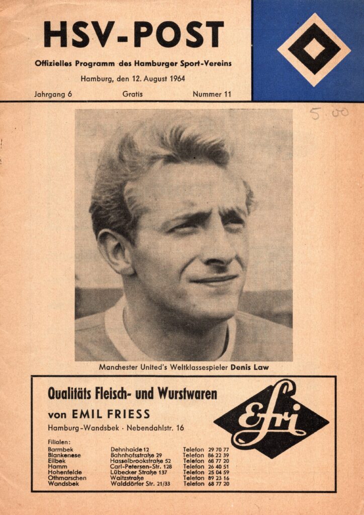 12th August 1964 Hamburg SV v Manchester United Friendly  1964-1965