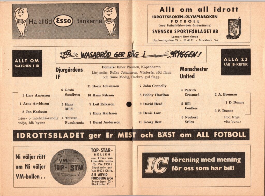 23rd September 1964 Djurgardens v Manchester United UEFA Cup 1st Round 1st Leg 1964-1965 - Image 3
