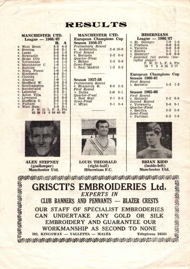 27th September 1967 Hibernians (Malta) v Manchester United European Cup 1st Round 2nd Leg 1967-1968 - Image 2