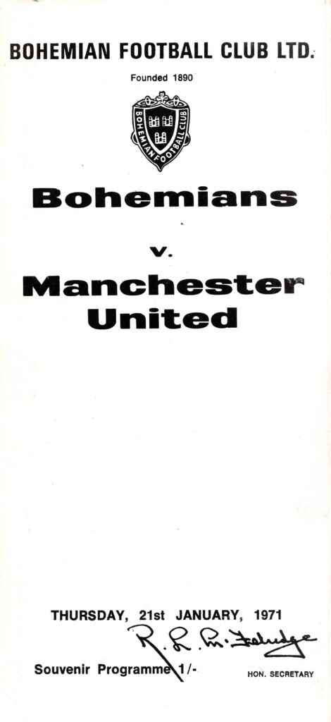 21st January 1971 Bohemians v Manchester United Friendly  1970-1971