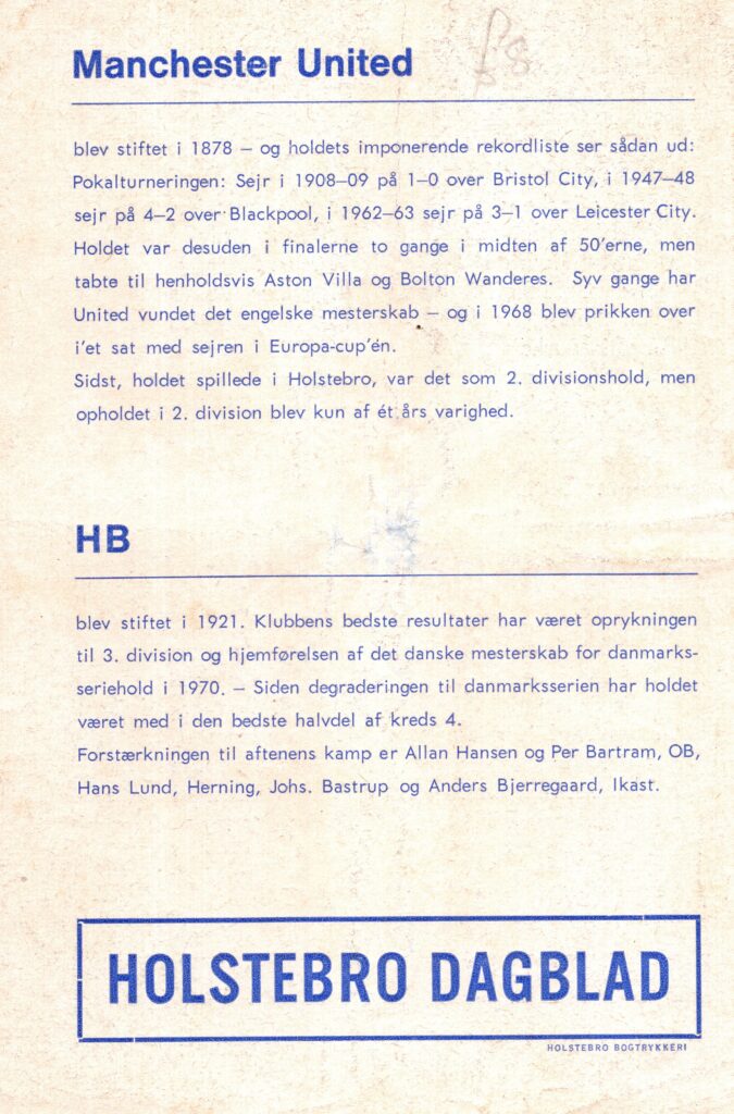 7th August 1975 Holstebro v Manchester United Friendly Pre-Season 1975-1976 - Image 2