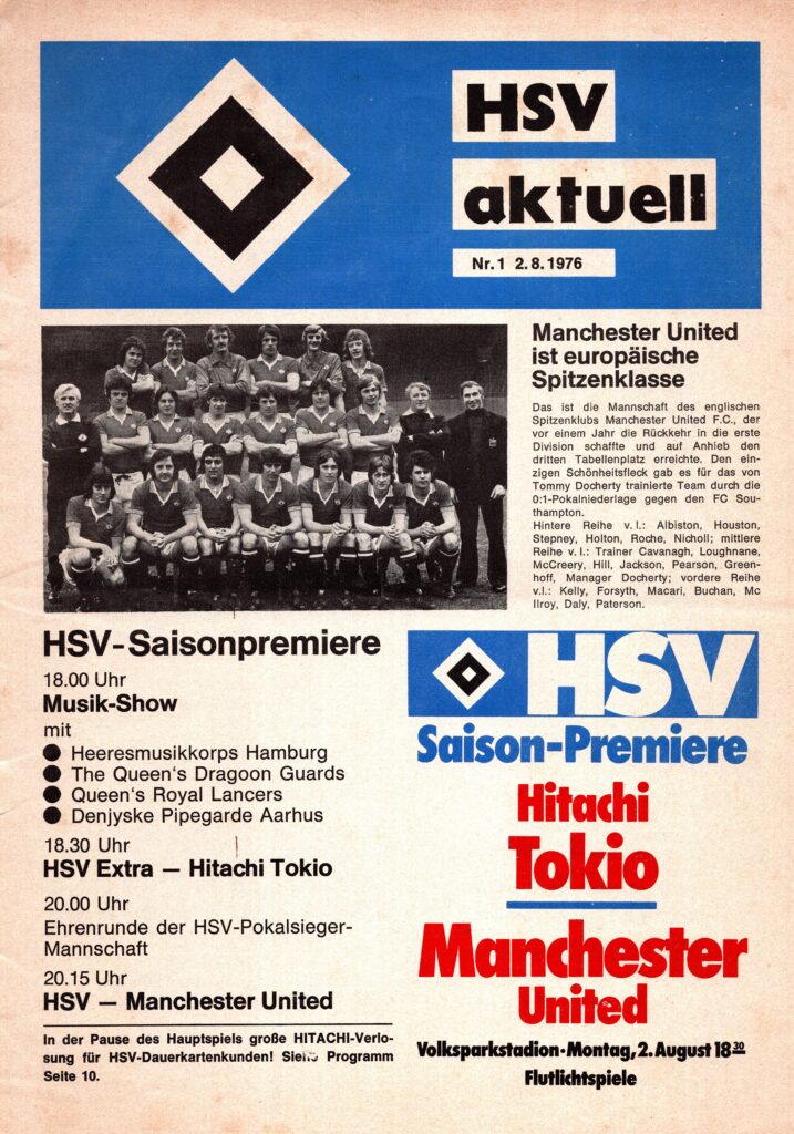 2nd August 1976 Hamburg SV v Manchester United Friendly Pre-Season 1976-1977