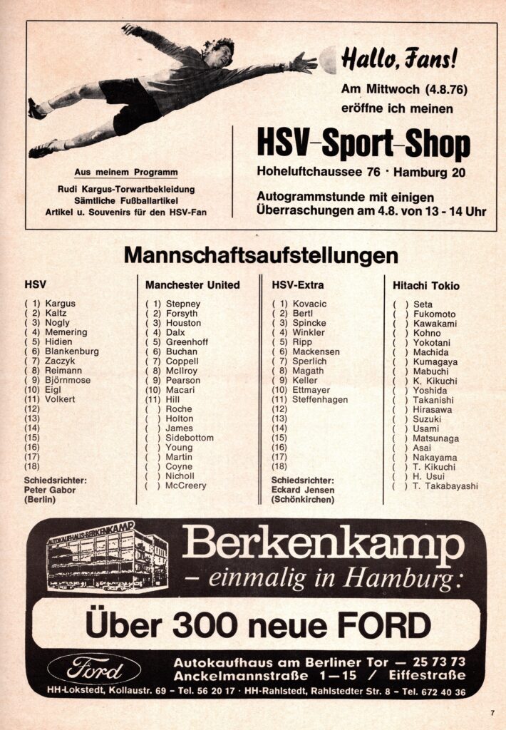 2nd August 1976 Hamburg SV v Manchester United Friendly Pre-Season 1976-1977 - Image 3