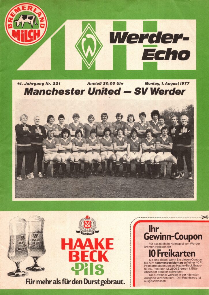 1st August 1977 Werder Bremen v Manchester United Friendly Pre-Season 1977-1978