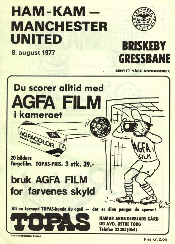 8th August 1977 Hamarkameratene v Manchester United Friendly Pre-Season 1977-1978