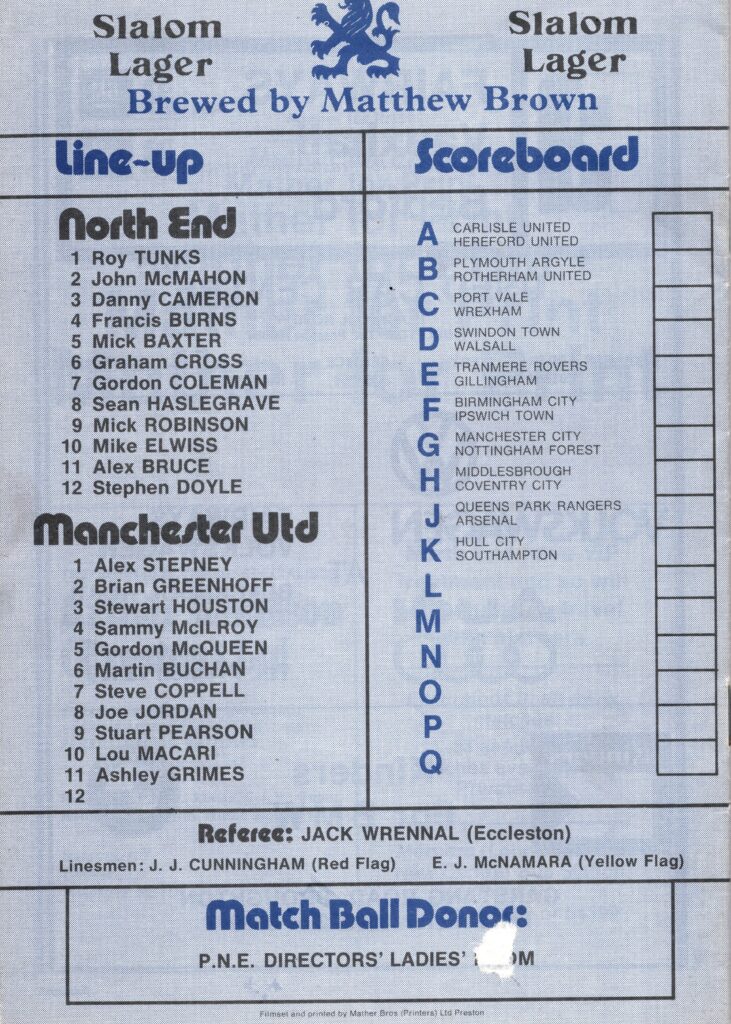 11th April 1978 Preston North End v Manchester United Testimonial David Sadler 1977-1978 - Image 2
