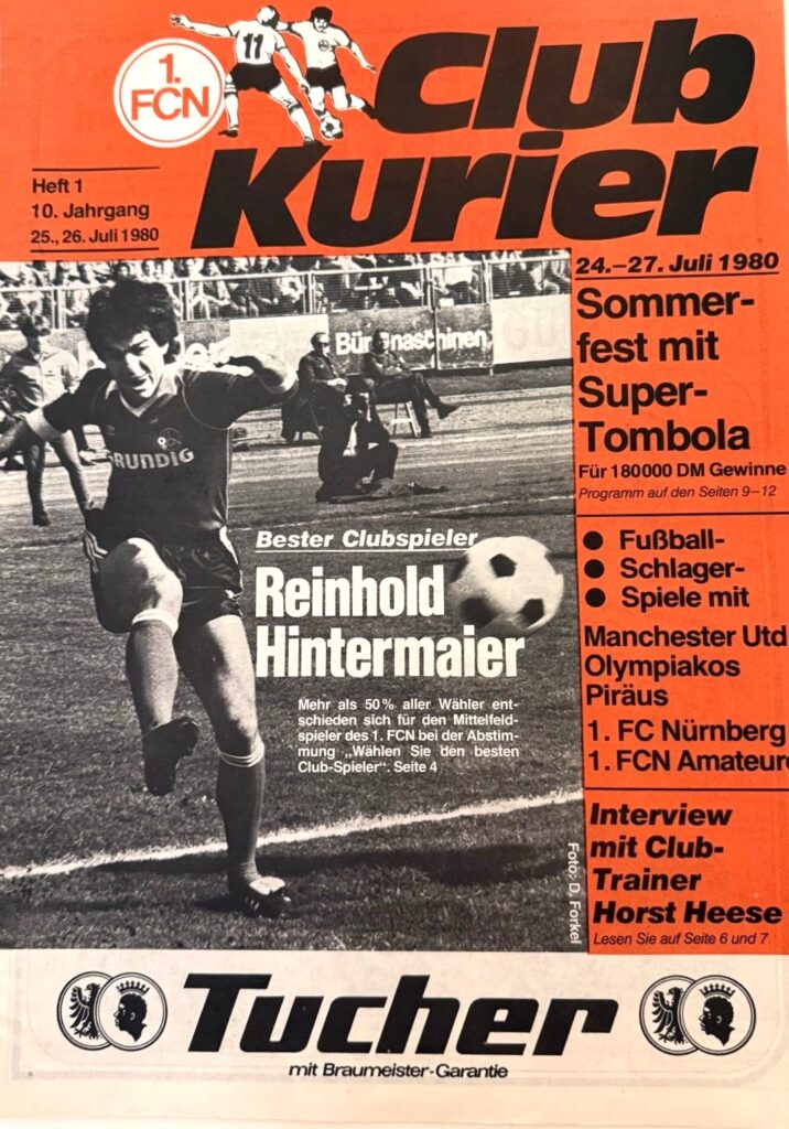 26th July 1980 FC Nuremberg v Manchester United Friendly Pre-Season 1980-1981