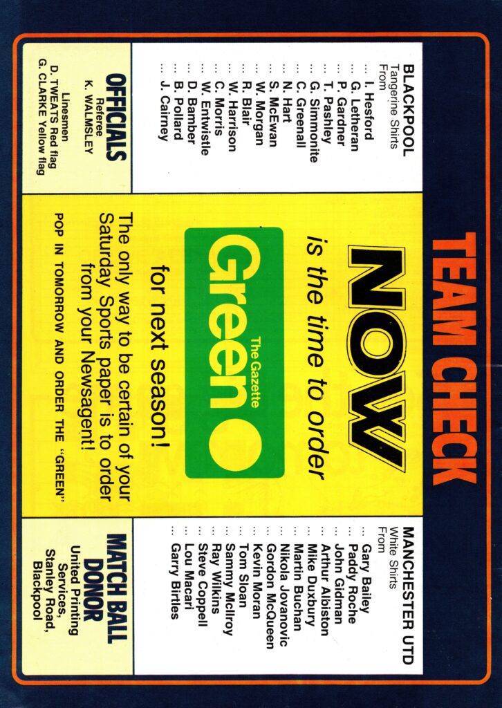 24th August 1981 Blackpool v Manchester United Friendly  1991-1992 - Image 2