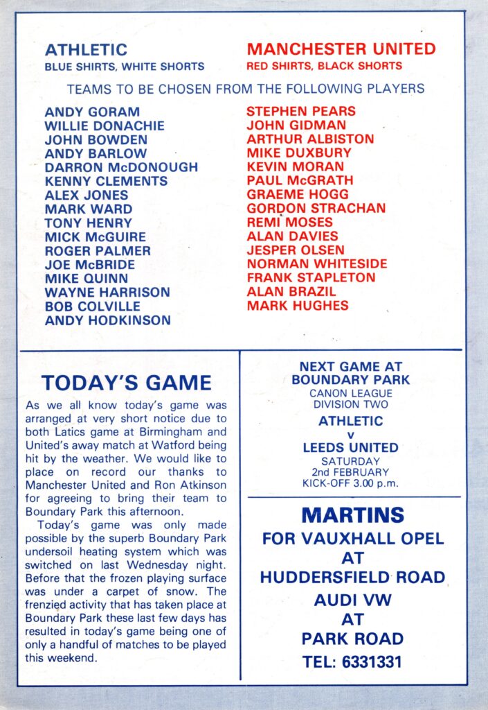 20th January 1985 Oldham Athletic v Manchester United Friendly - 1984-1985 - Image 2