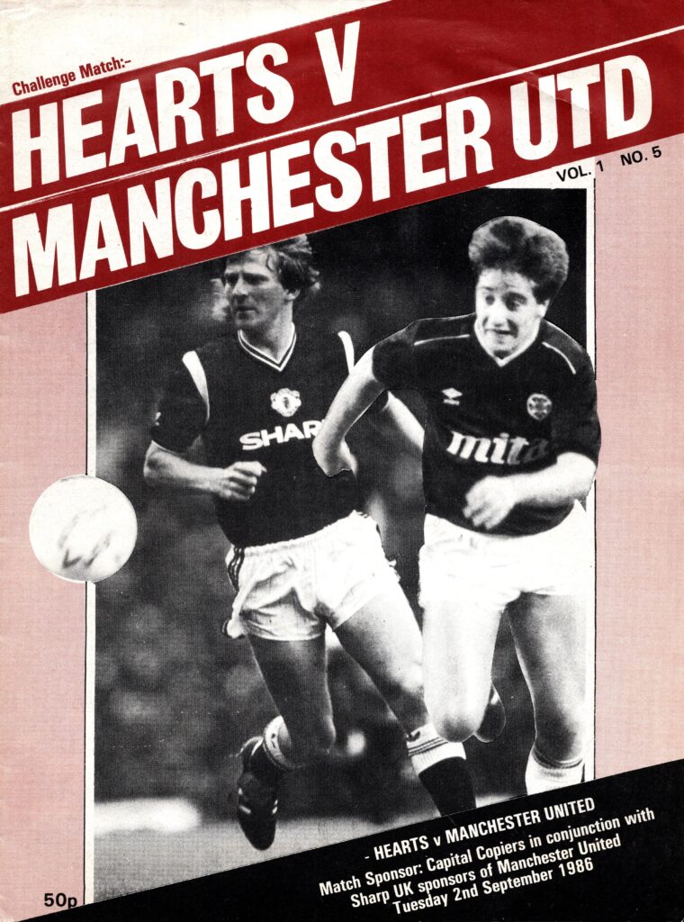 2nd September 1986 Hearts v Manchester United Friendly  1986-1987