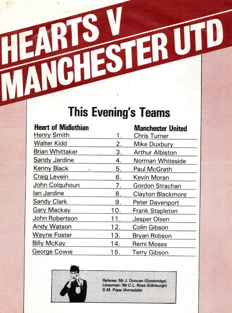 2nd September 1986 Hearts v Manchester United Friendly  1986-1987 - Image 2