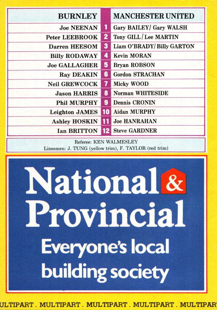 6th December 1986 Burnley v Manchester United Friendly  1986-1987 - Image 2