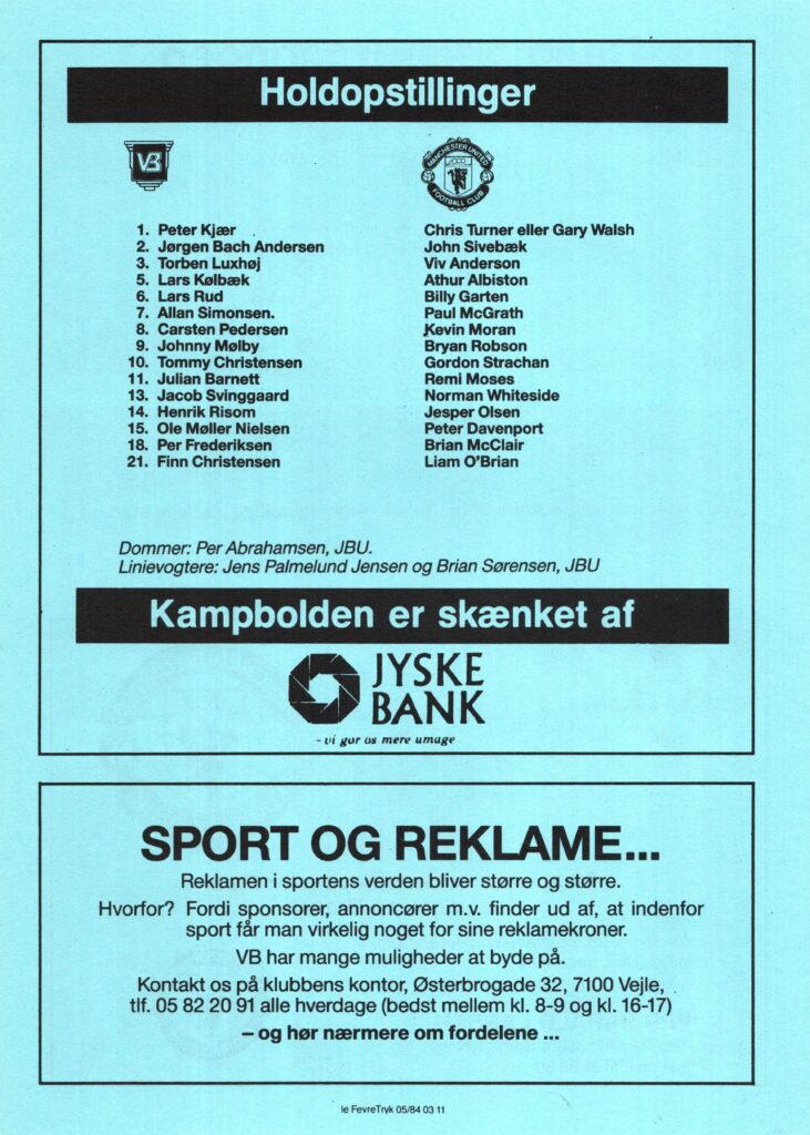 28th July 1987 Vejle v Manchester United Friendly  1987-1988 - Image 2