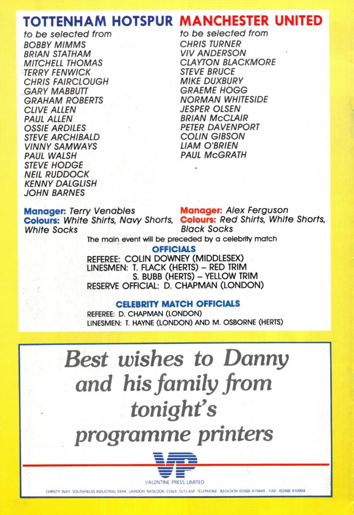 28th March 1988 Tottenham Hotspur v Manchester United Testimonial Danny Thomas 1987-1988 - Image 2