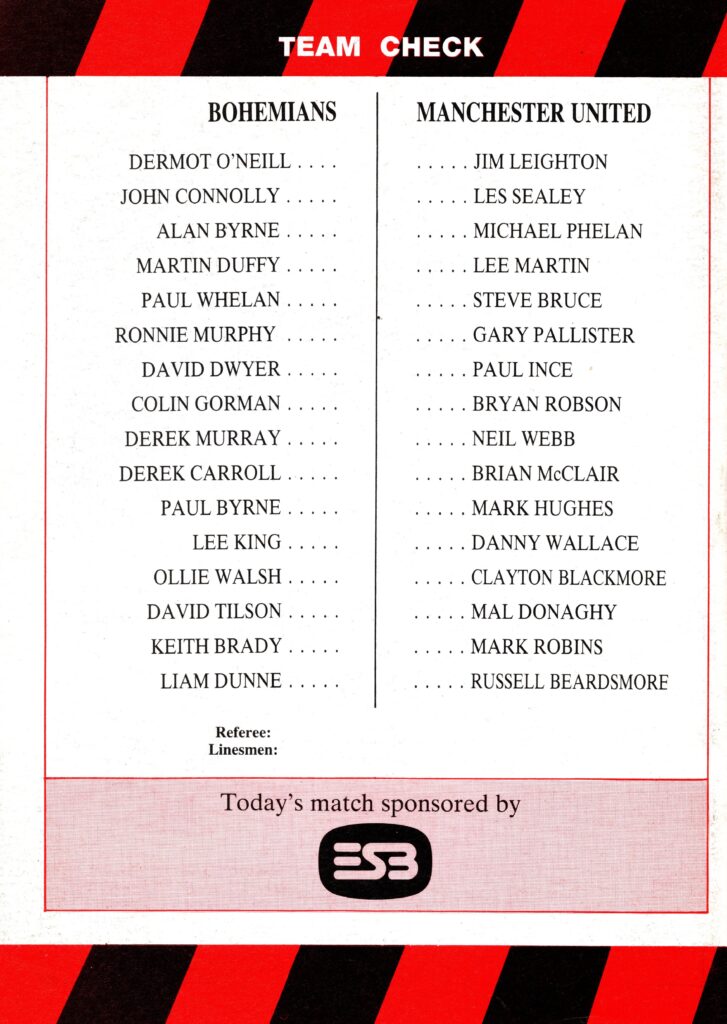 13th August 1990 Bohemians v Manchester United Friendly Centenary Match 1990-1991 - Image 2