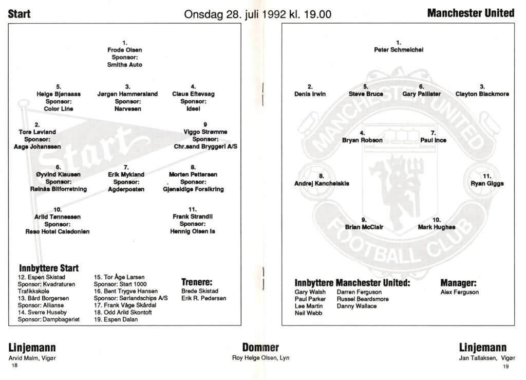 28th July 1992 IK Start v Manchester United Friendly Pre-Season 1992-1993 - Image 3