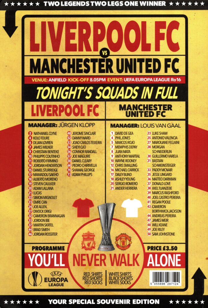 10th March 2016 Liverpool v Manchester United Europa League Round of 16 - 1st Leg 2015-2016 - Image 2