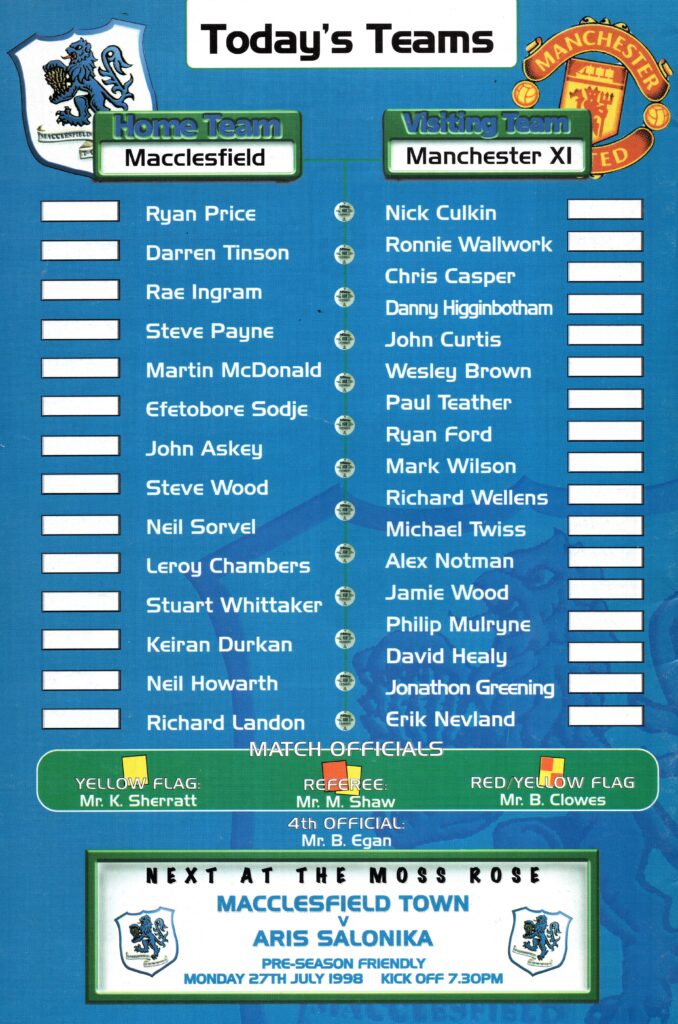 25th July 1998 Macclesfield Town v Manchester United Friendly  1998-1999 - Image 2