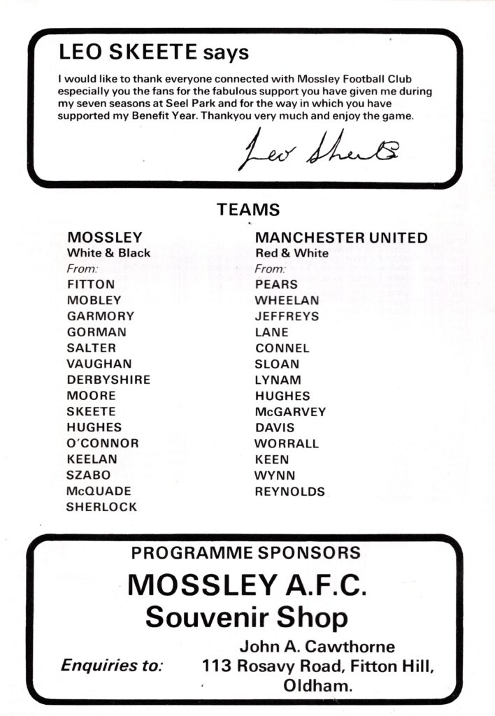 6th May 1981 Mossley v Manchester United Testimonial Leo Skeete 1981-1982 - Image 2